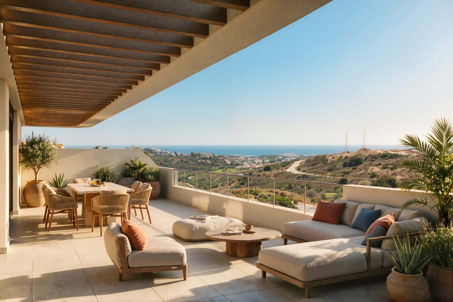 Kalifornia Estepona spacious terrace with Mediterranean views
